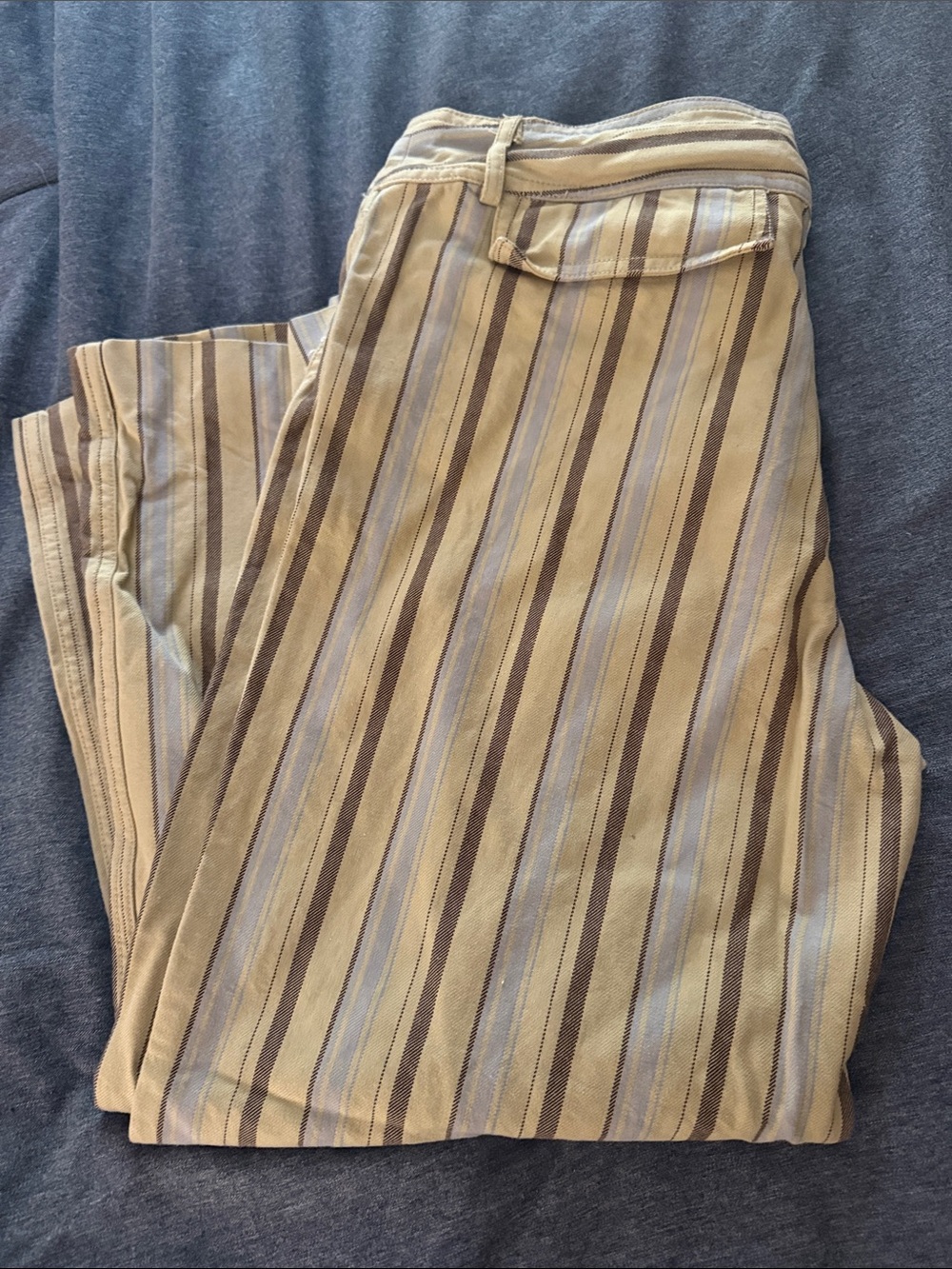 J. Crew Ankle-Length Striped Cropped Pants in Tan, Brown and Light Blue
